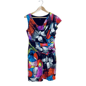 Julie Dillon Multicolored Abstract Ruffle Shoulder Dress Women’s Size 8